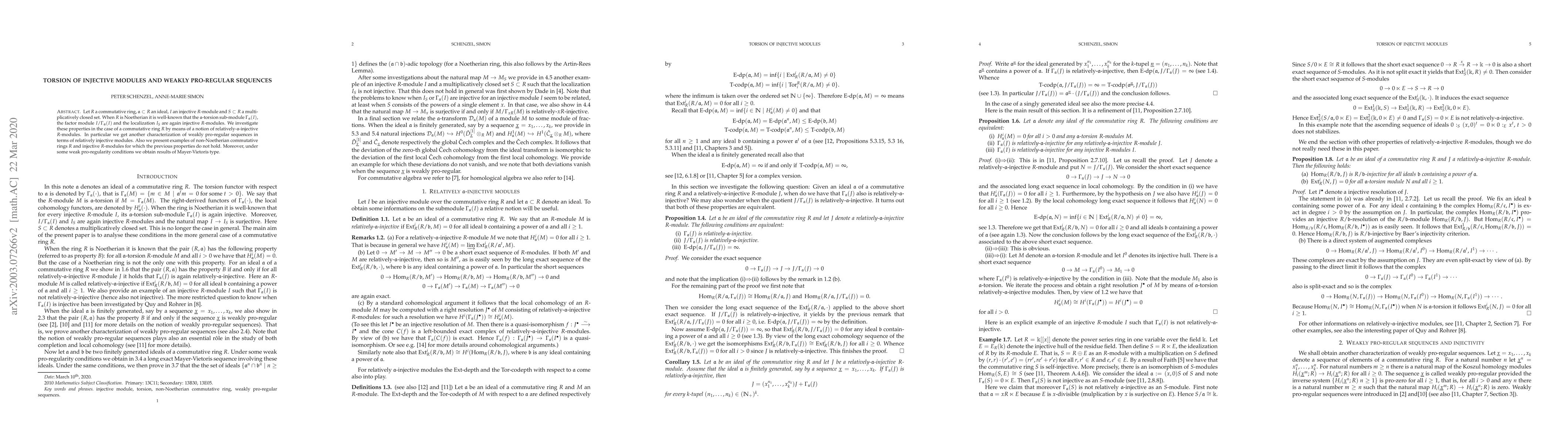 Thumbnail for Torsion of injective modules and weakly pro-regular sequences