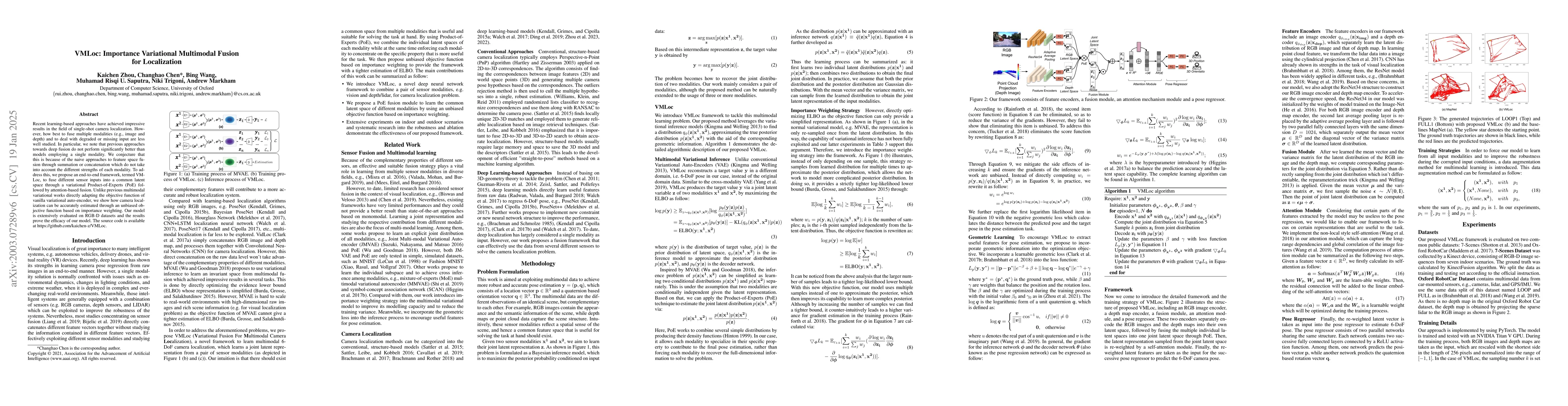 Thumbnail for VMLoc: Variational Fusion For Learning-Based Multimodal Camera
  Localization