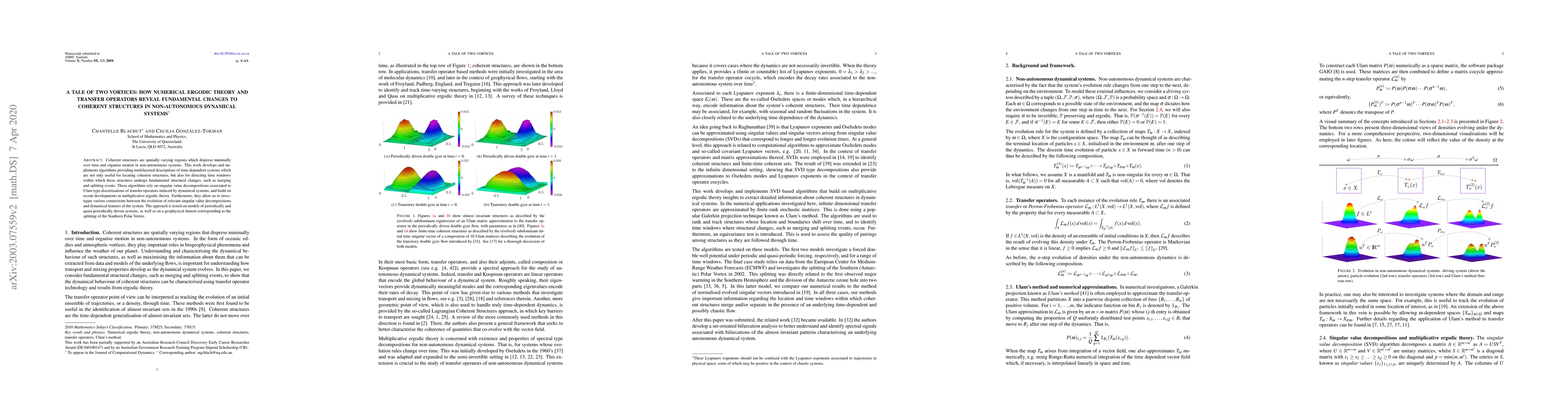 Thumbnail for A tale of two vortices: how numerical ergodic theory and transfer
  operators reveal fundamental changes to coherent structures in non-autonomous
  dynamical systems