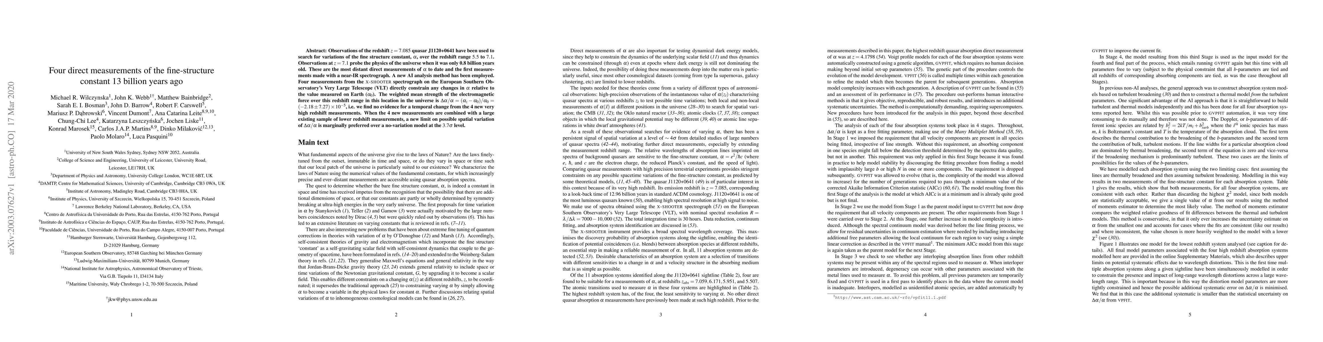 Thumbnail for Four direct measurements of the fine-structure constant 13 billion years
  ago