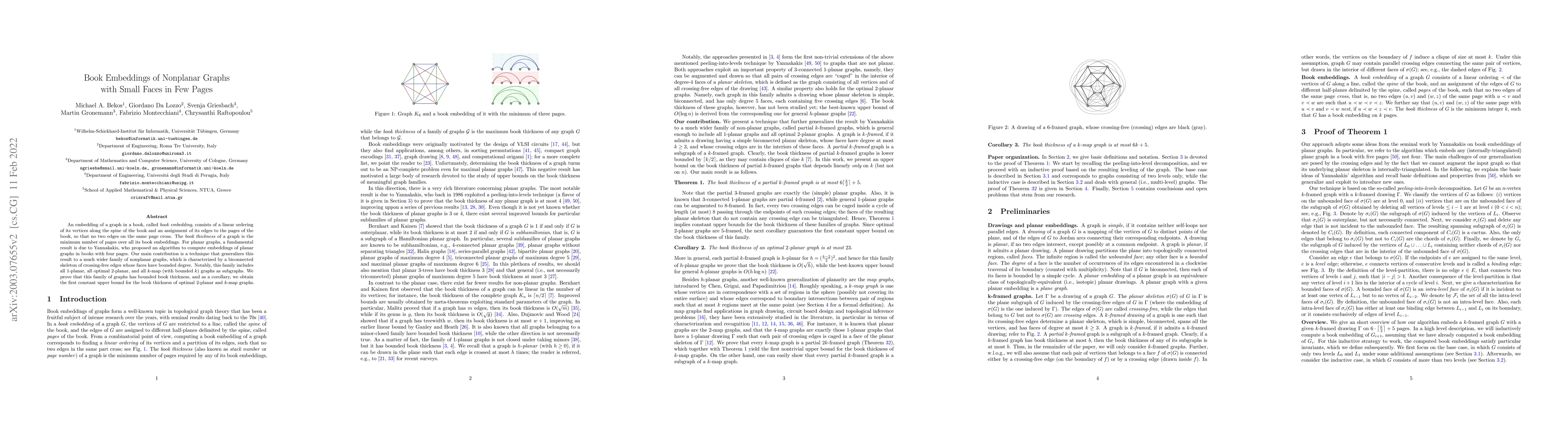 Thumbnail for Book Embeddings of Nonplanar Graphs with Small Faces in Few Pages