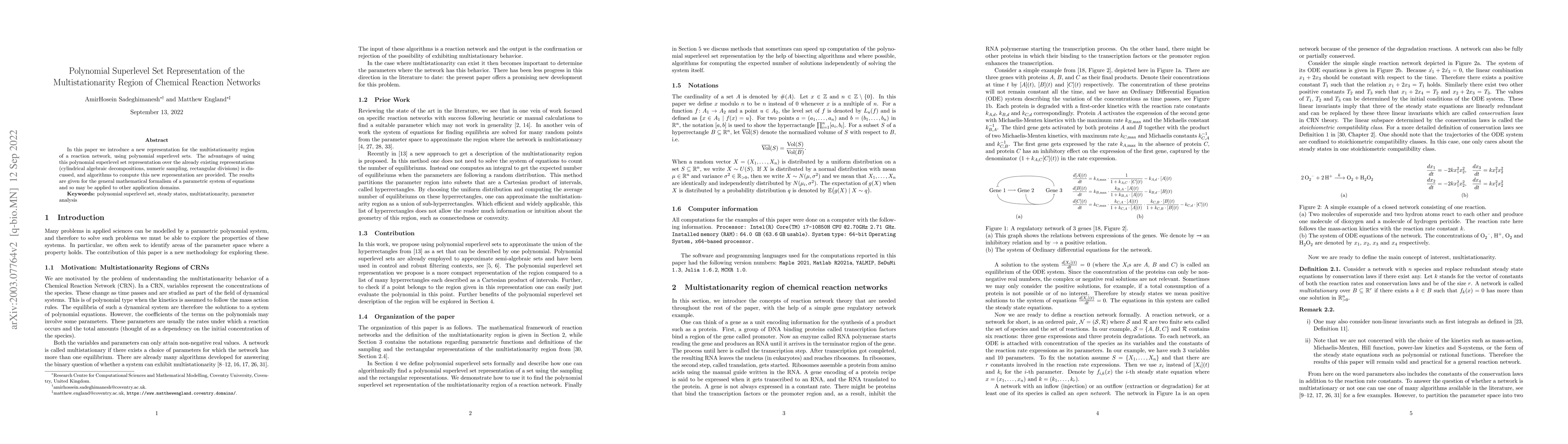 Thumbnail for Polynomial Superlevel Set Representation of the Multistationarity Region
  of Chemical Reaction Networks