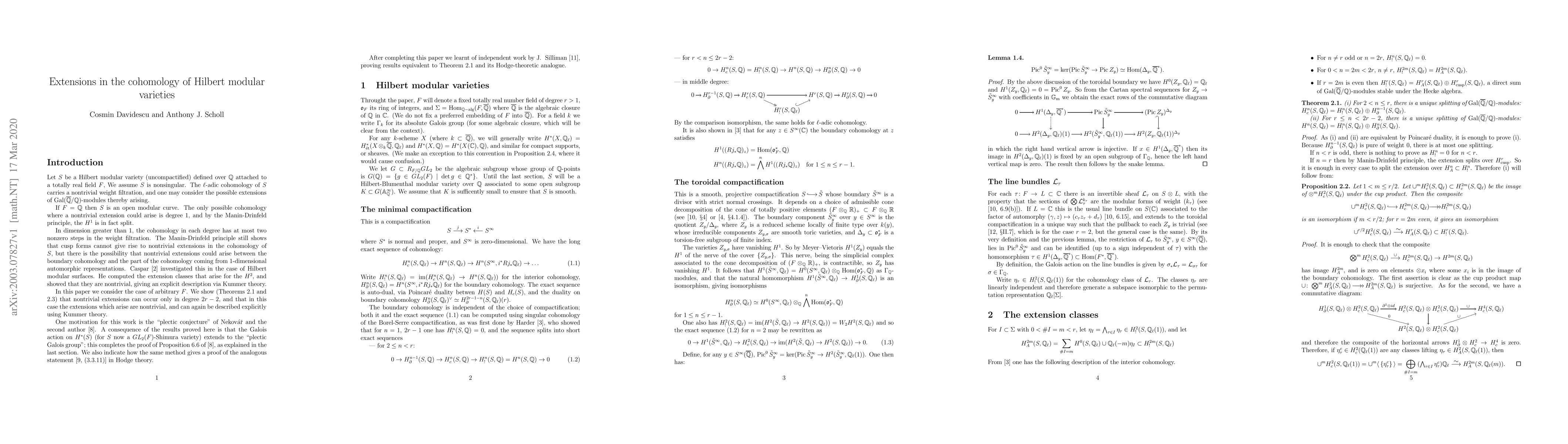 Thumbnail for Extensions in the cohomology of Hilbert modular varieties