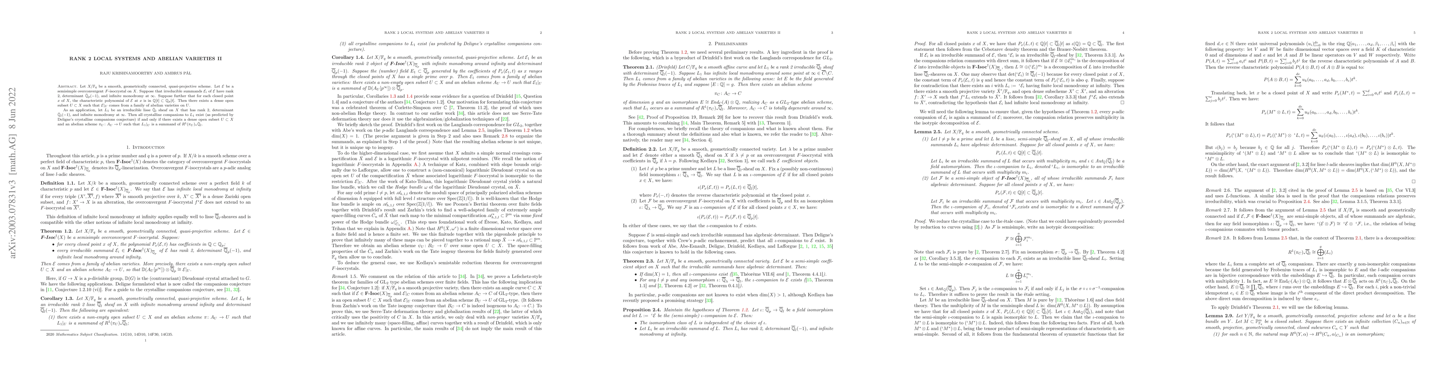 Thumbnail for Rank 2 local systems and abelian varieties II