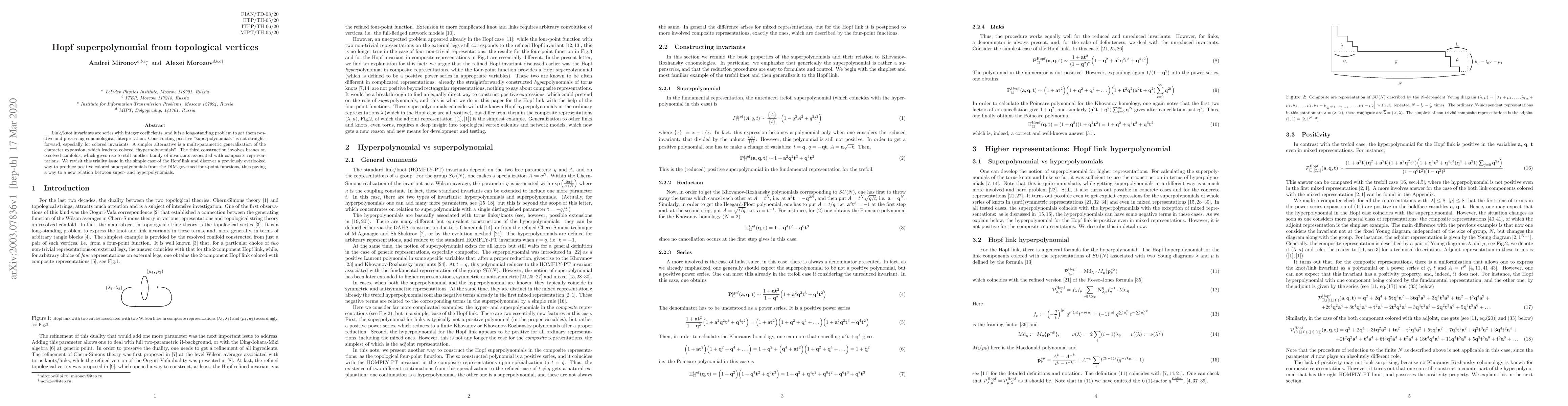 Thumbnail for Hopf superpolynomial from topological vertices
