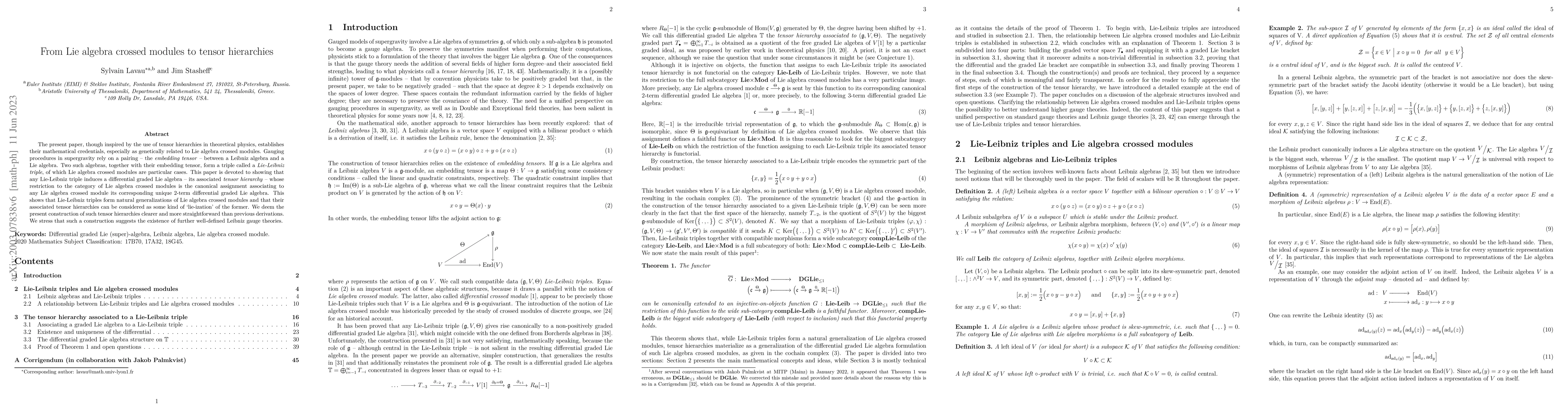 Thumbnail for From Lie algebra crossed modules to tensor hierarchies