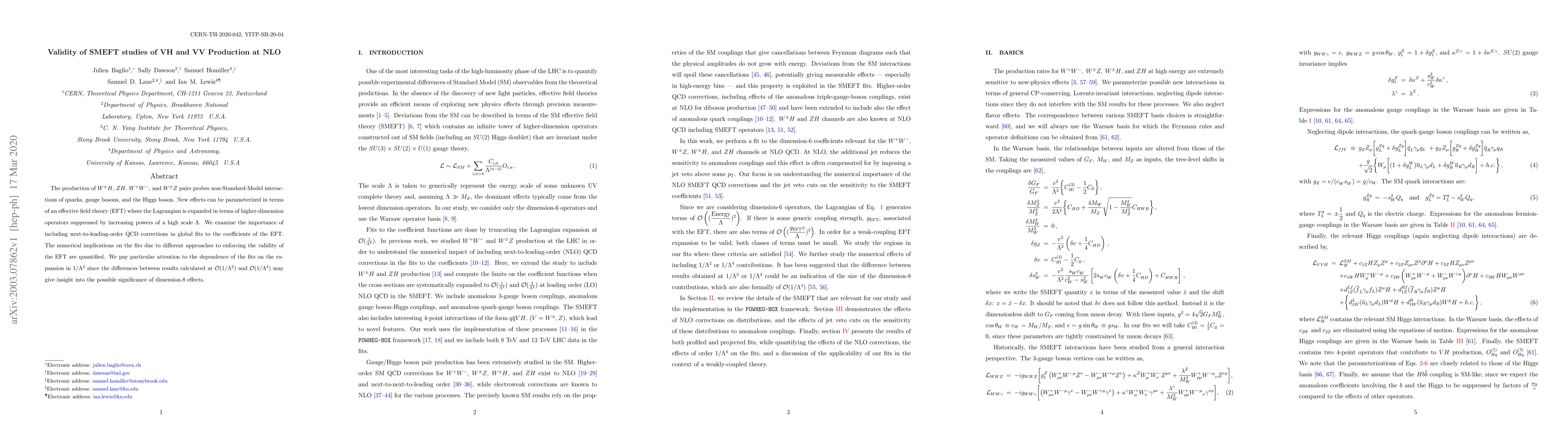 Thumbnail for Validity of SMEFT studies of VH and VV Production at NLO