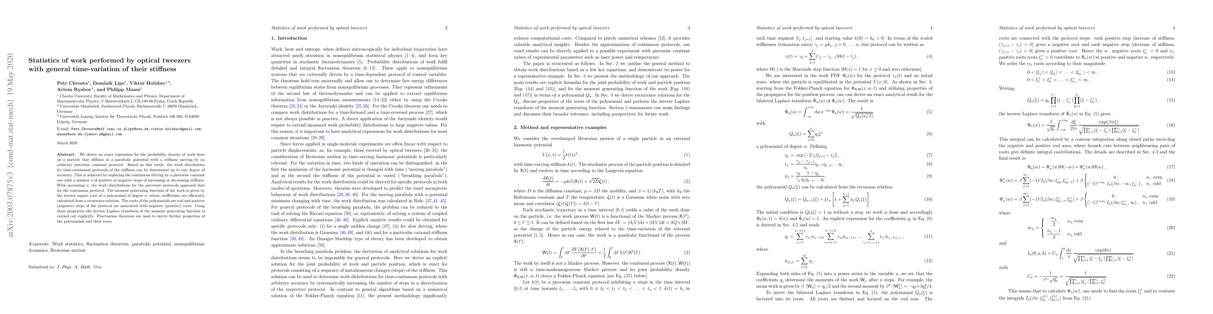 Thumbnail for Statistics of work performed by optical tweezers with general
  time-variation of their stiffness