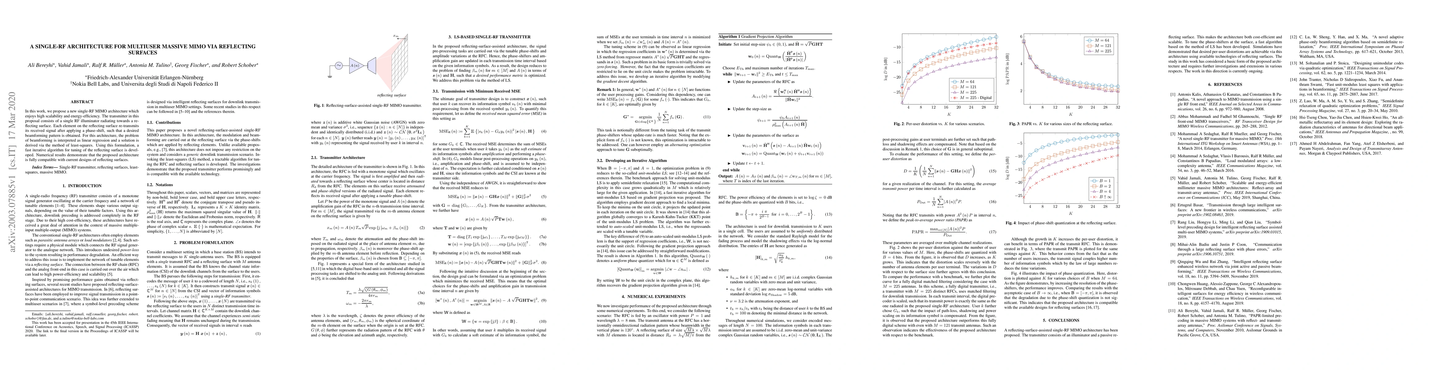Thumbnail for A Single-RF Architecture for Multiuser Massive MIMO via Reflecting
  Surfaces