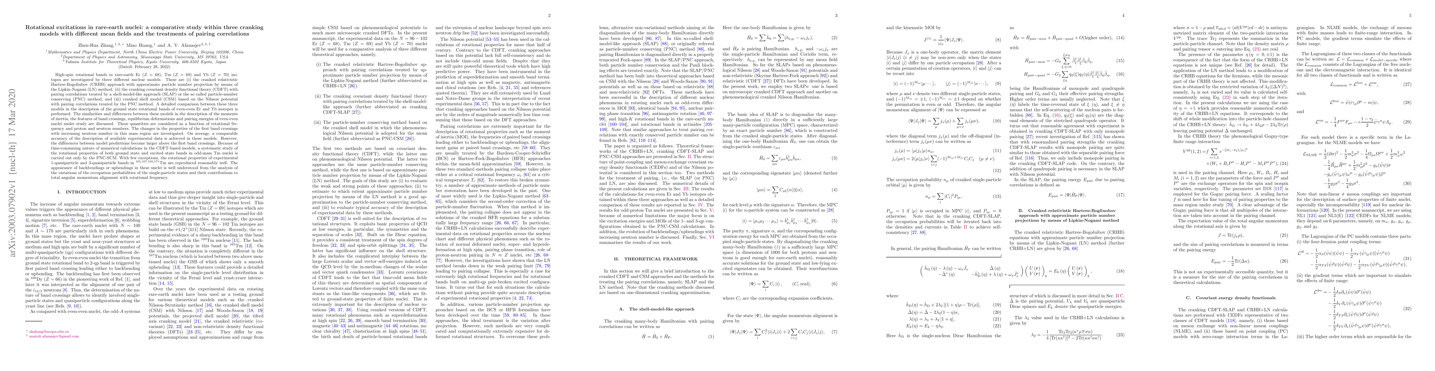Thumbnail for Rotational excitations in rare-earth nuclei: a comparative study within
  three cranking models with different mean fields and the treatments of
  pairing correlations