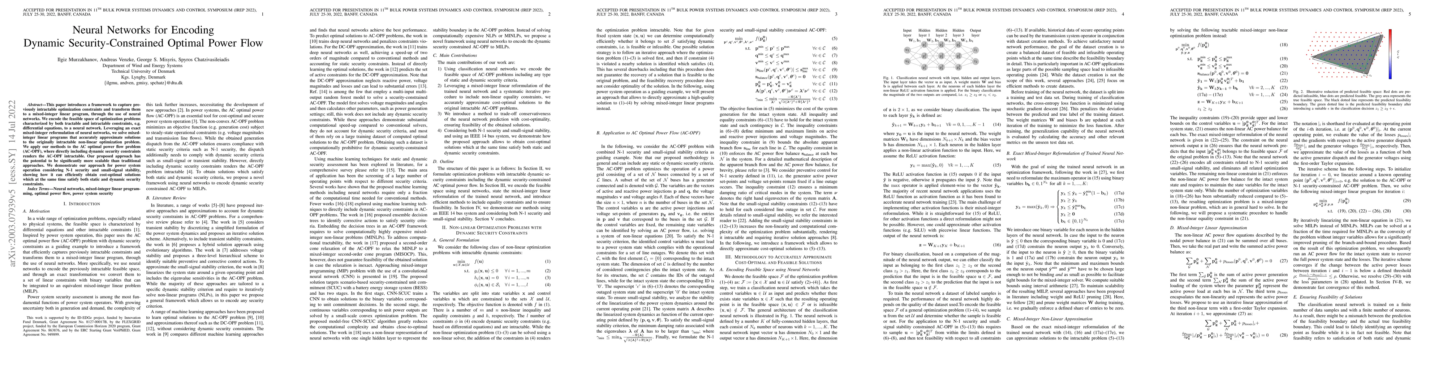 Thumbnail for Neural Networks for Encoding Dynamic Security-Constrained Optimal Power
  Flow