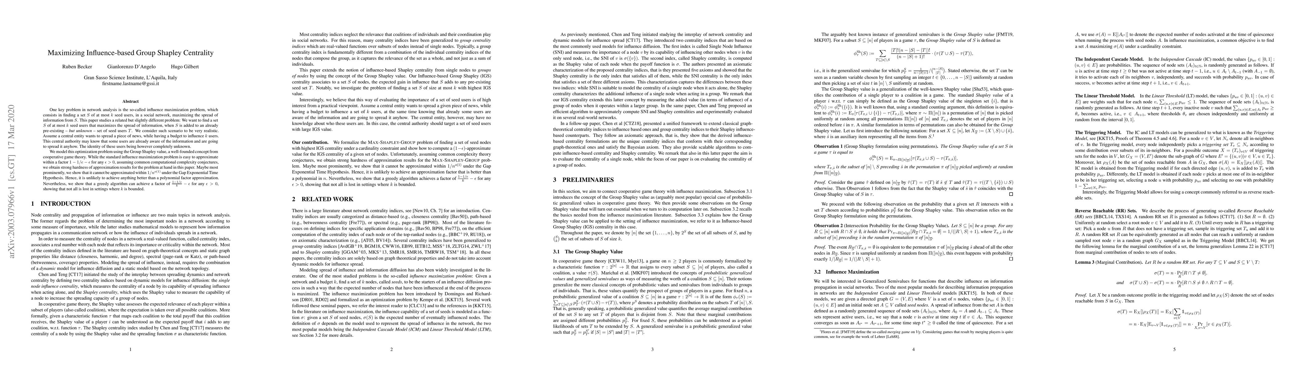 Thumbnail for Maximizing Influence-based Group Shapley Centrality