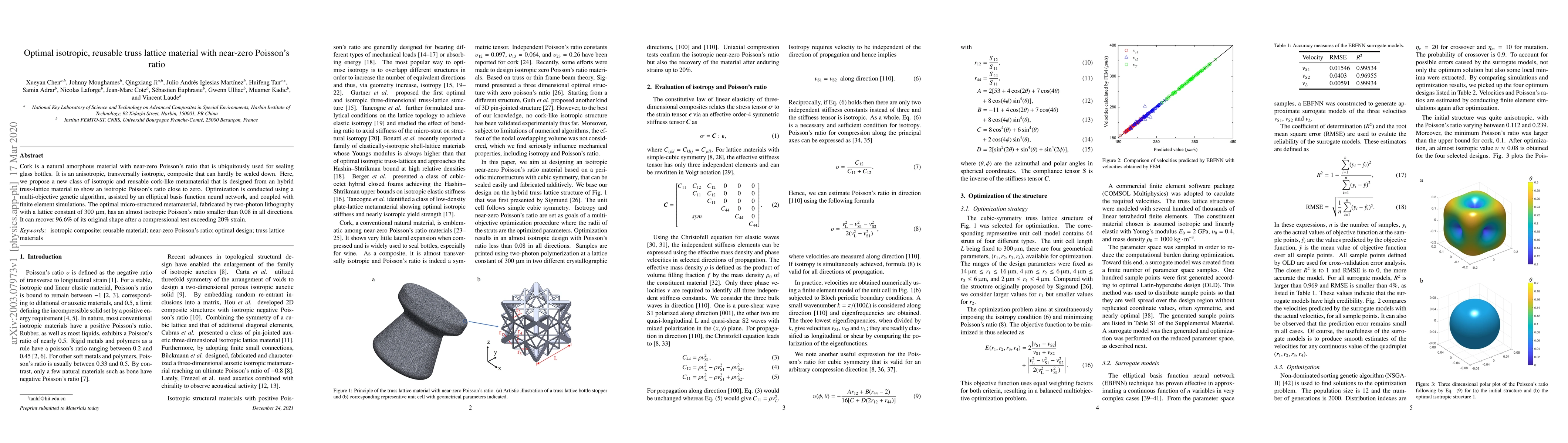 Thumbnail for Optimal isotropic, reusable truss lattice material with near-zero
  Poisson's ratio