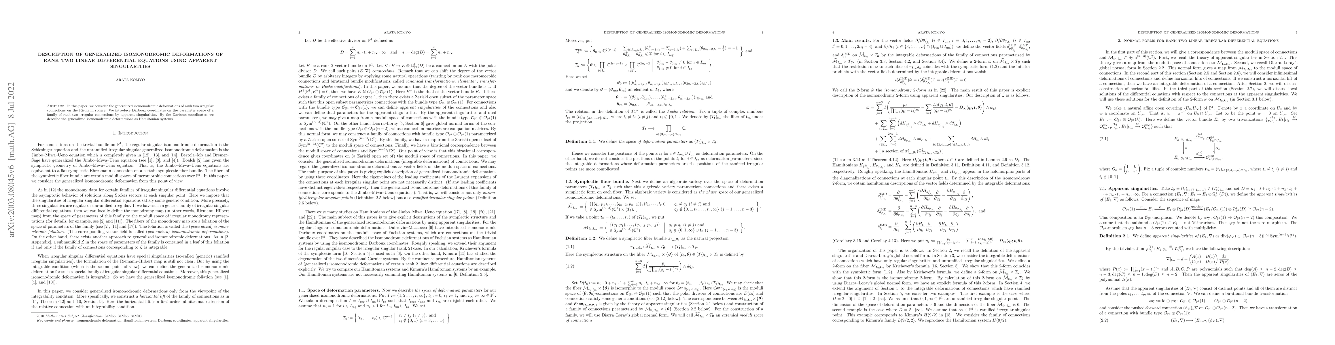 Thumbnail for Description of generalized isomonodromic deformations of rank two linear
  differential equations using apparent singularities