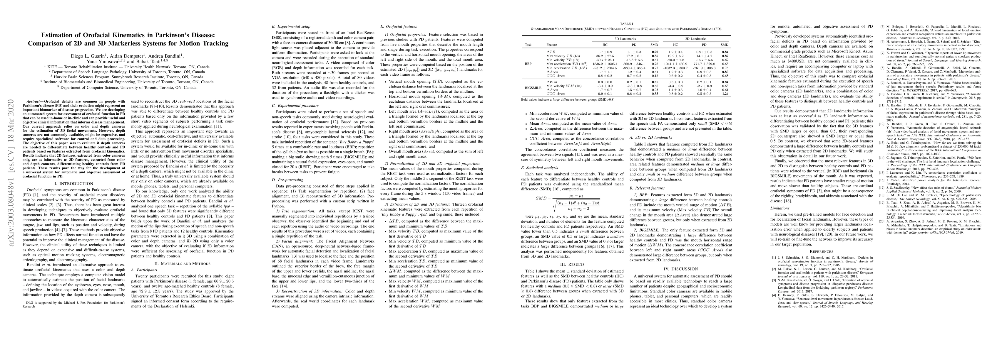 Thumbnail for Estimation of Orofacial Kinematics in Parkinson's Disease: Comparison of
  2D and 3D Markerless Systems for Motion Tracking