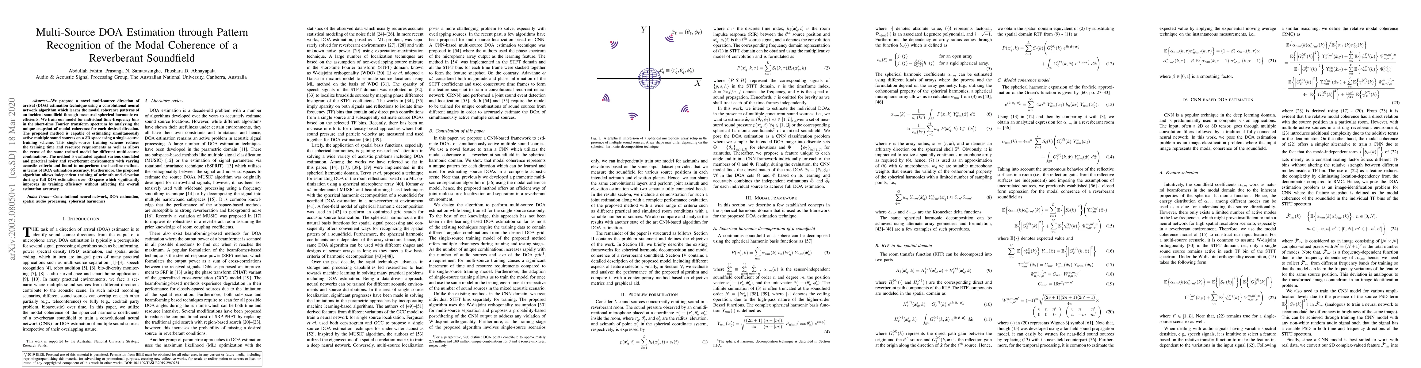 Thumbnail for Multi-Source DOA Estimation through Pattern Recognition of the Modal
  Coherence of a Reverberant Soundfield