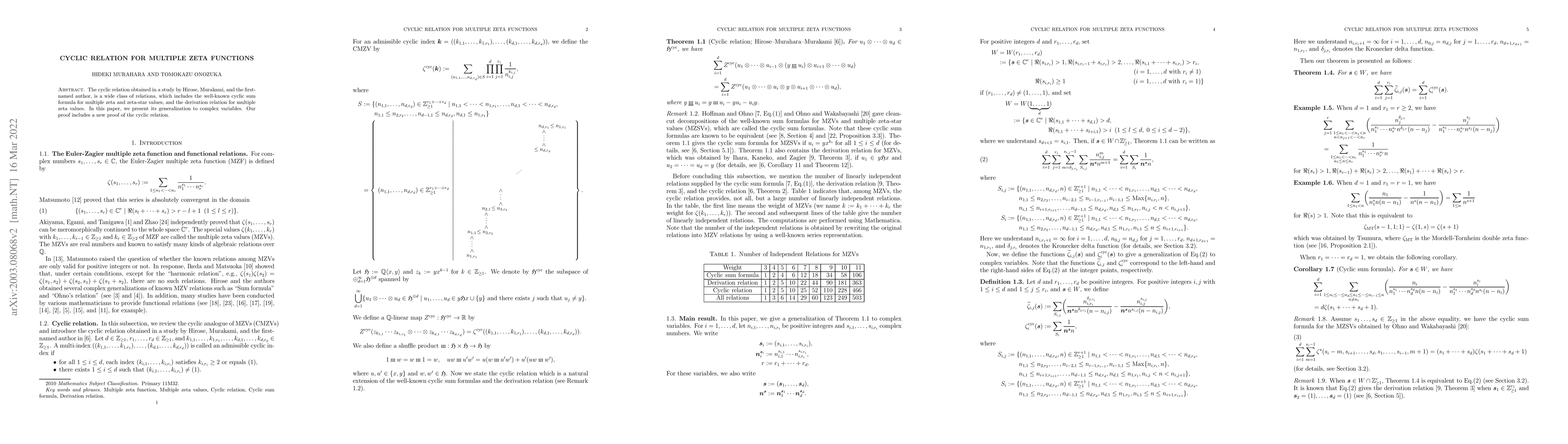 Thumbnail for Cyclic relation for multiple zeta functions