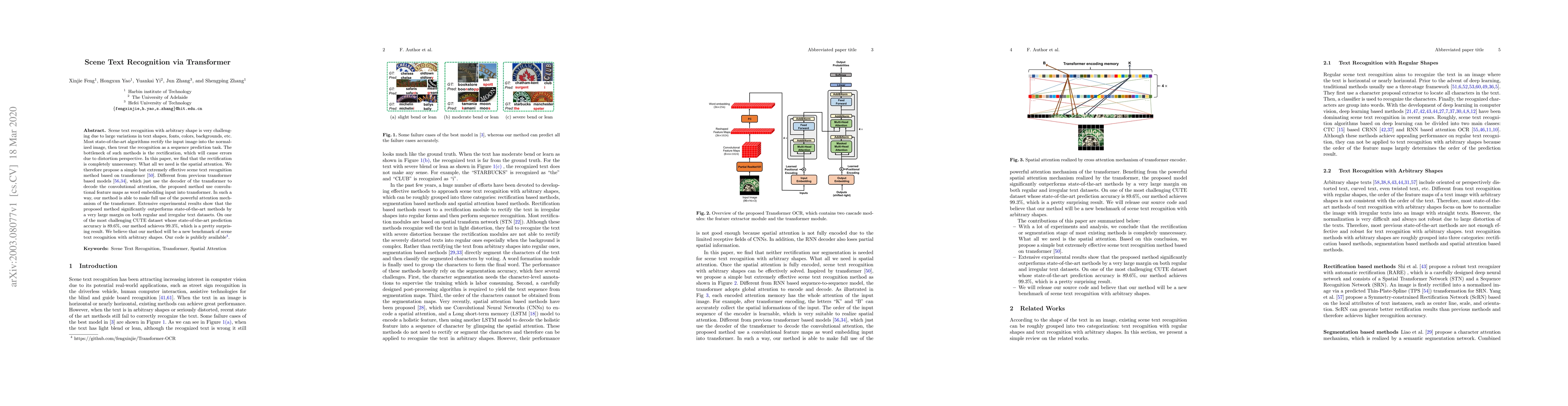 Thumbnail for Scene Text Recognition via Transformer