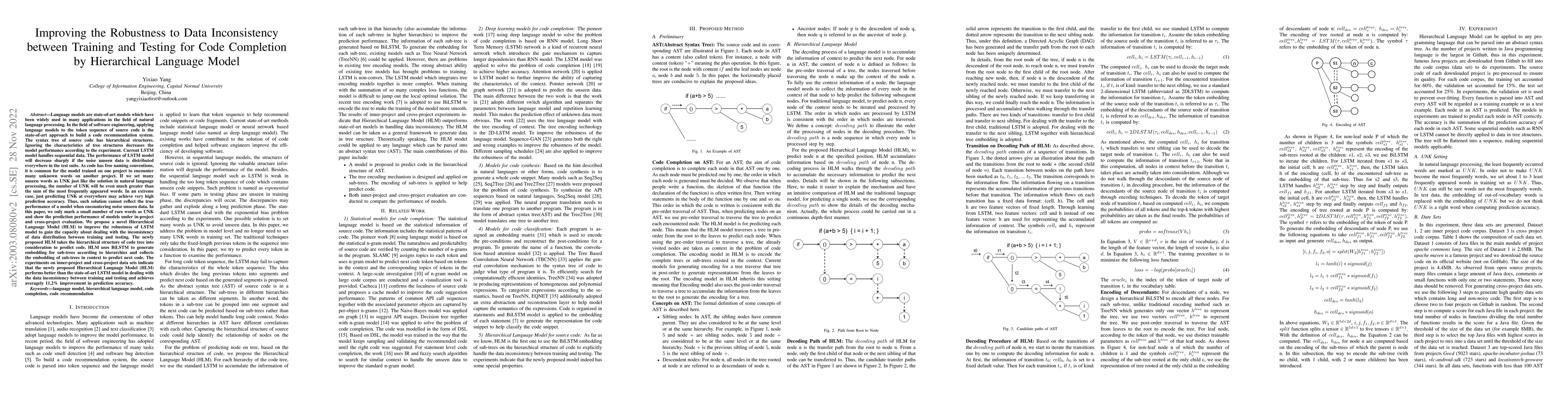 Thumbnail for Improving the Robustness to Data Inconsistency between Training and
  Testing for Code Completion by Hierarchical Language Model