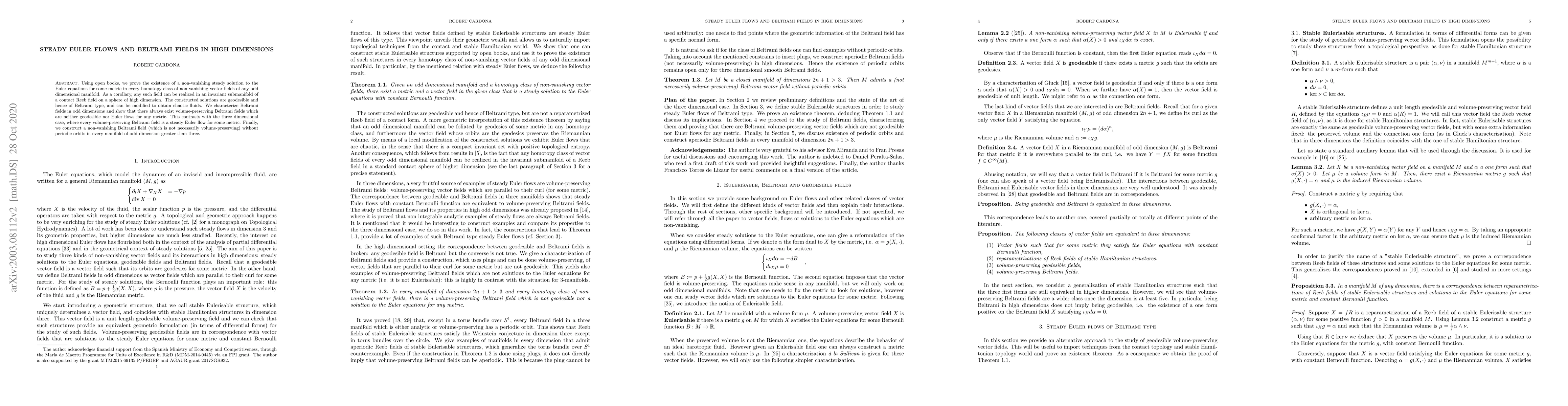 Thumbnail for Steady Euler flows and Beltrami fields in high dimensions