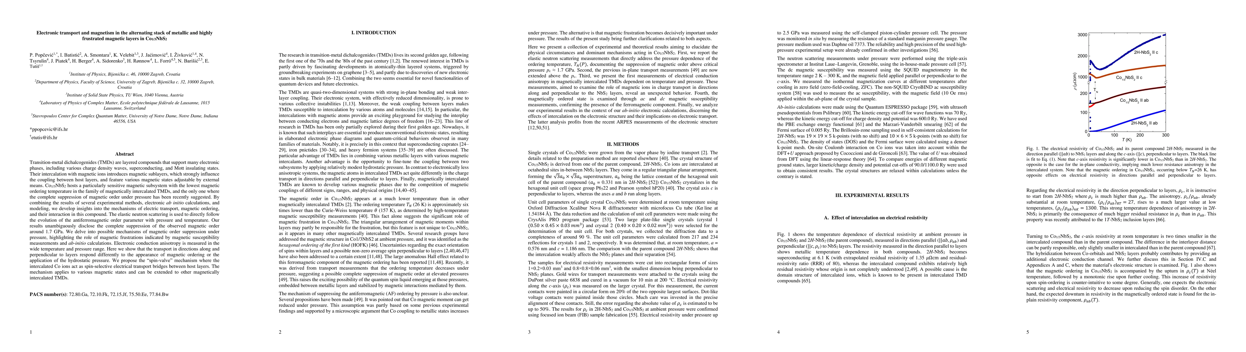 Thumbnail for Electronic transport and magnetism in the alternating stack of metallic
  and highly frustrated magnetic layers in Co$_{1/3}$NbS$_2$