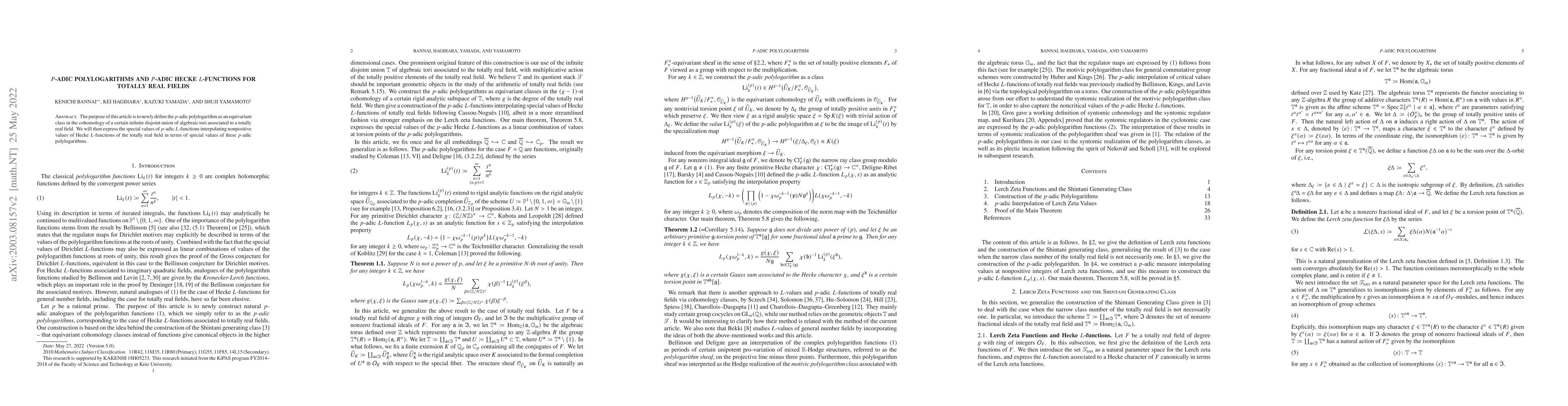 Thumbnail for $p$-adic Polylogarithms and $p$-adic Hecke $L$-functions for Totally
  Real Fields