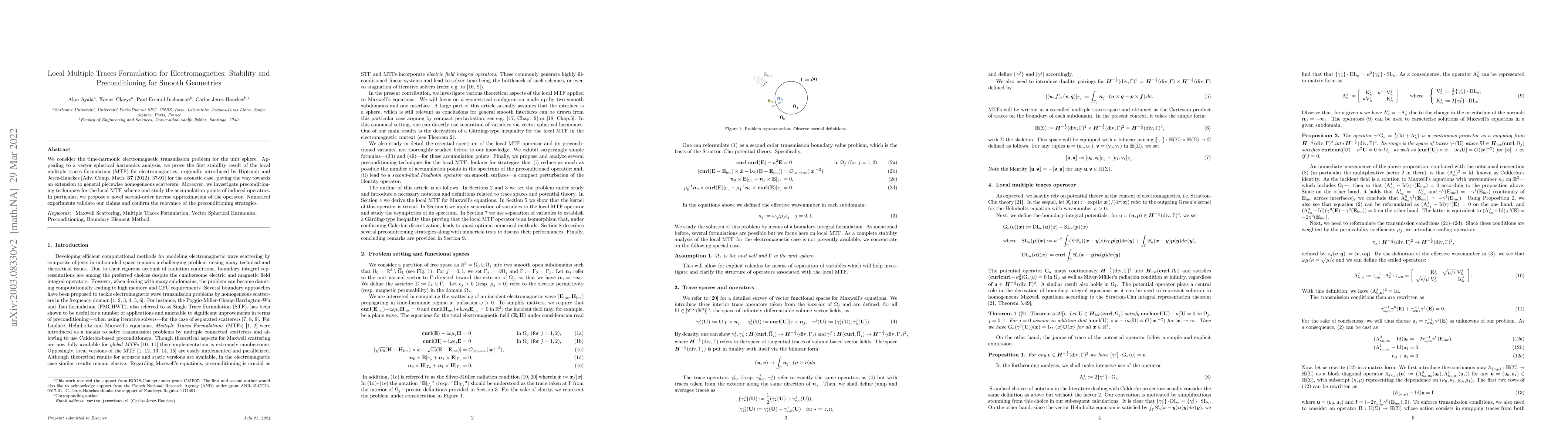 Thumbnail for Local Multiple Traces Formulation for Electromagnetics: Stability and
  Preconditioning for Smooth Geometries