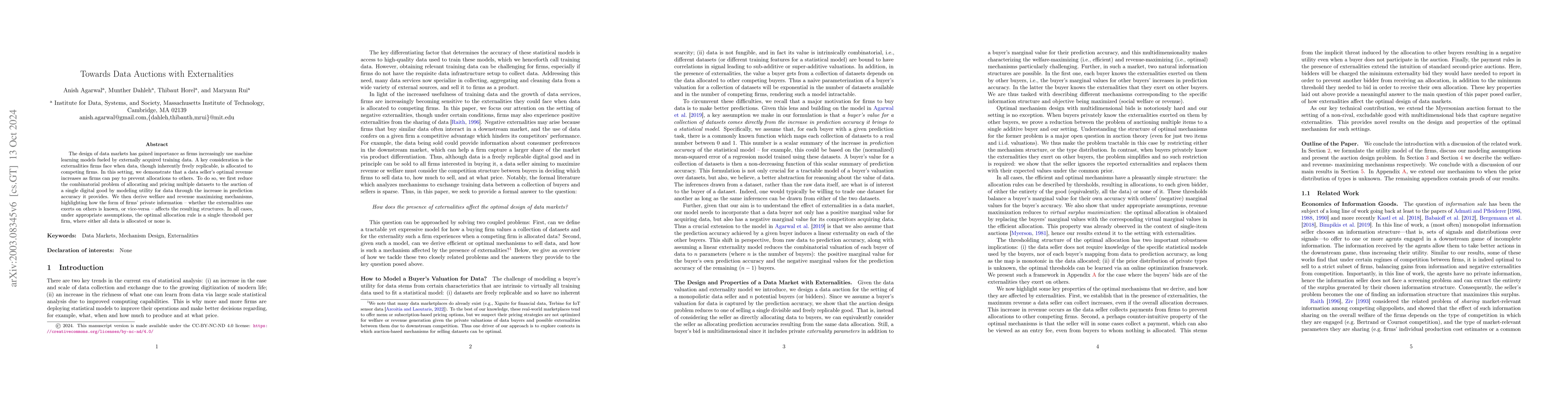 Thumbnail for Towards Data Auctions with Externalities