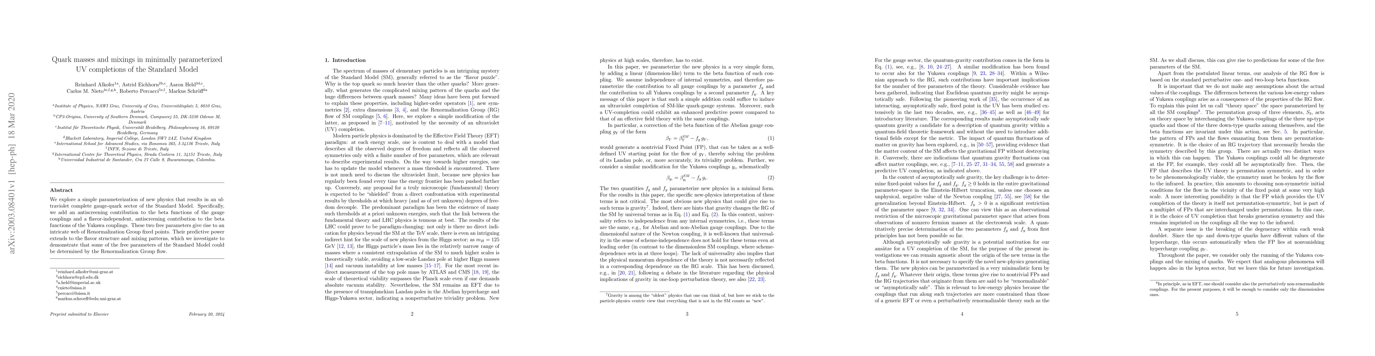 Thumbnail for Quark masses and mixings in minimally parameterized UV completions of
  the Standard Model