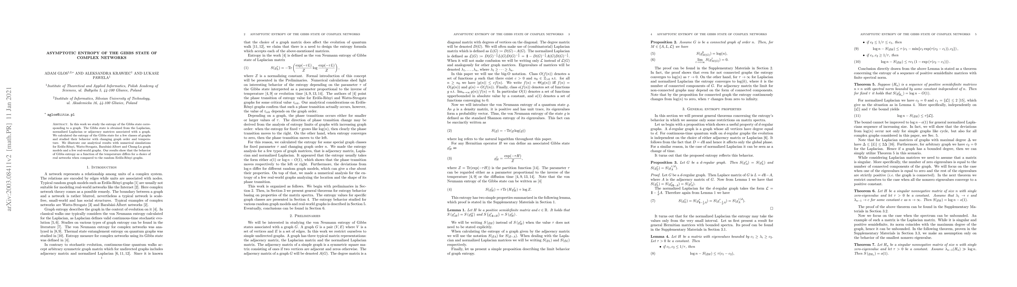 Thumbnail for Asymptotic entropy of the Gibbs state of complex networks