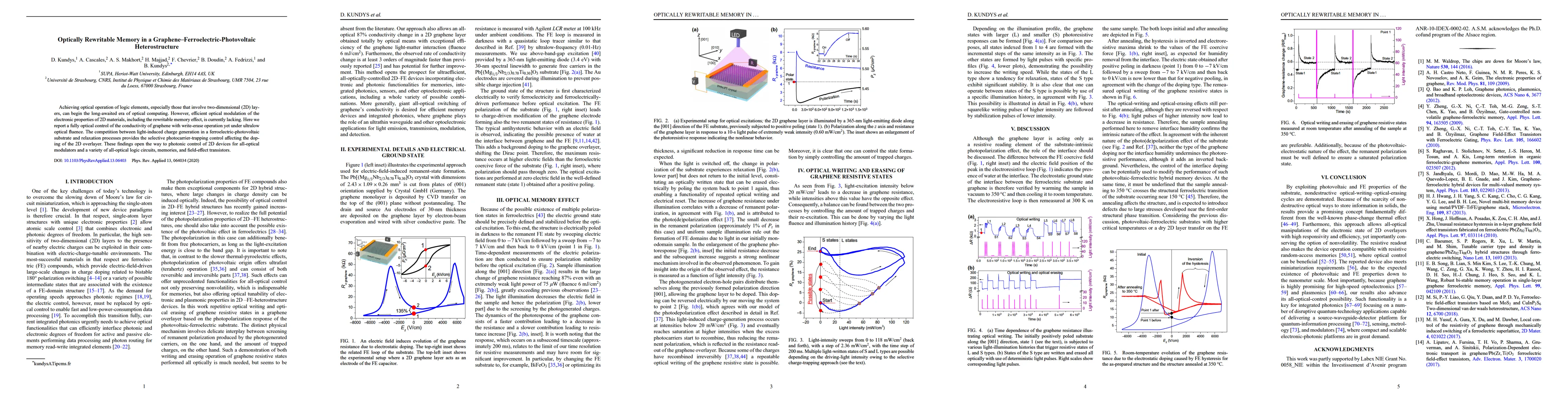 Thumbnail for Optically rewritable memory in a graphene/ferroelectric-photovoltaic
  heterostructure