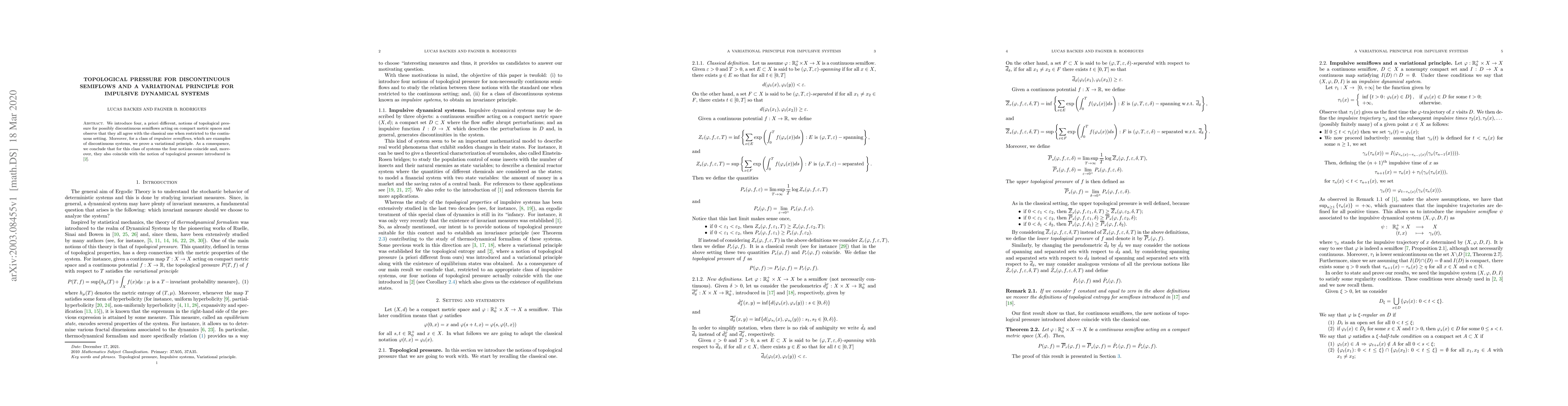 Thumbnail for Topological pressure for discontinuous semiflows and a variational
  principle for impulsive dynamical systems