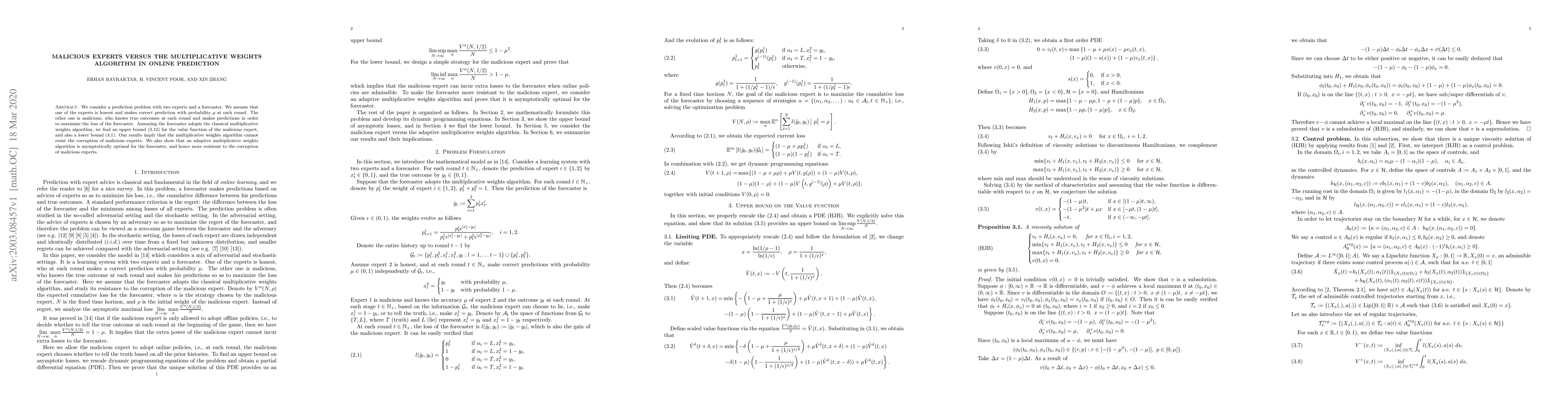 Thumbnail for Malicious Experts versus the multiplicative weights algorithm in online
  prediction