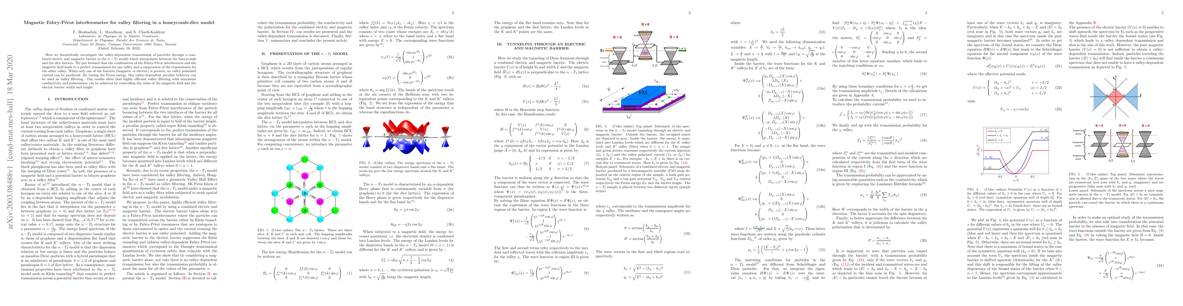 Thumbnail for Magnetic Fabry-P\'erot interferometer for valley filtering in a
  honeycomb-dice model
