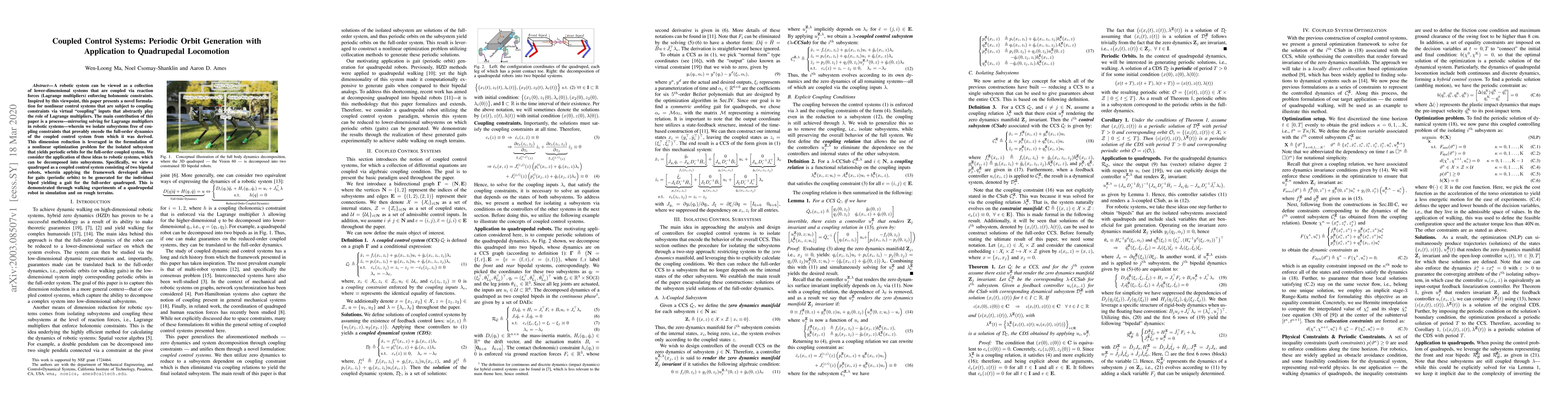 Thumbnail for Coupled Control Systems: Periodic Orbit Generation with Application to
  Quadrupedal Locomotion