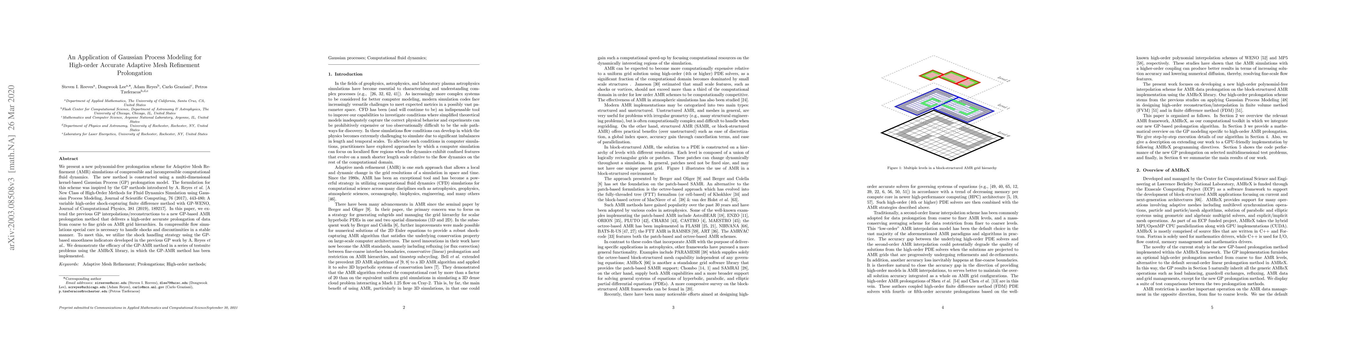 Thumbnail for An Application of Gaussian Process Modeling for High-order Accurate
  Adaptive Mesh Refinement Prolongation