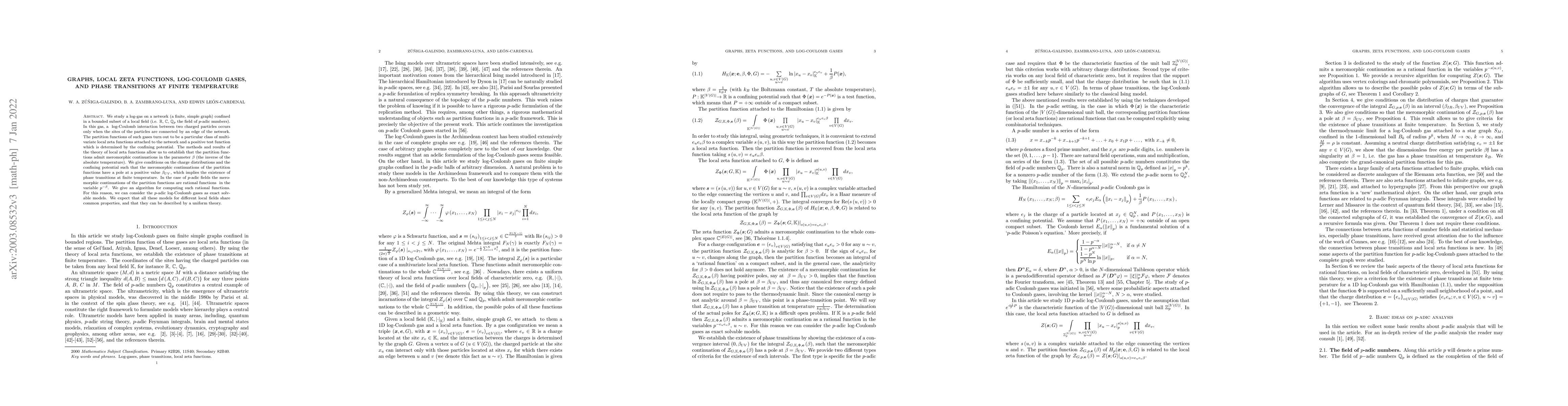 Thumbnail for Graphs, local zeta functions, Log-Coulomb Gases, and phase transitions
  at finite temperature