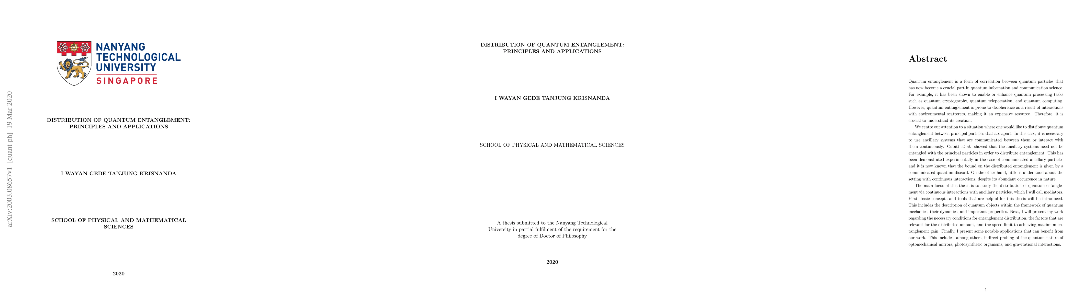 Thumbnail for Distribution of quantum entanglement: Principles and applications