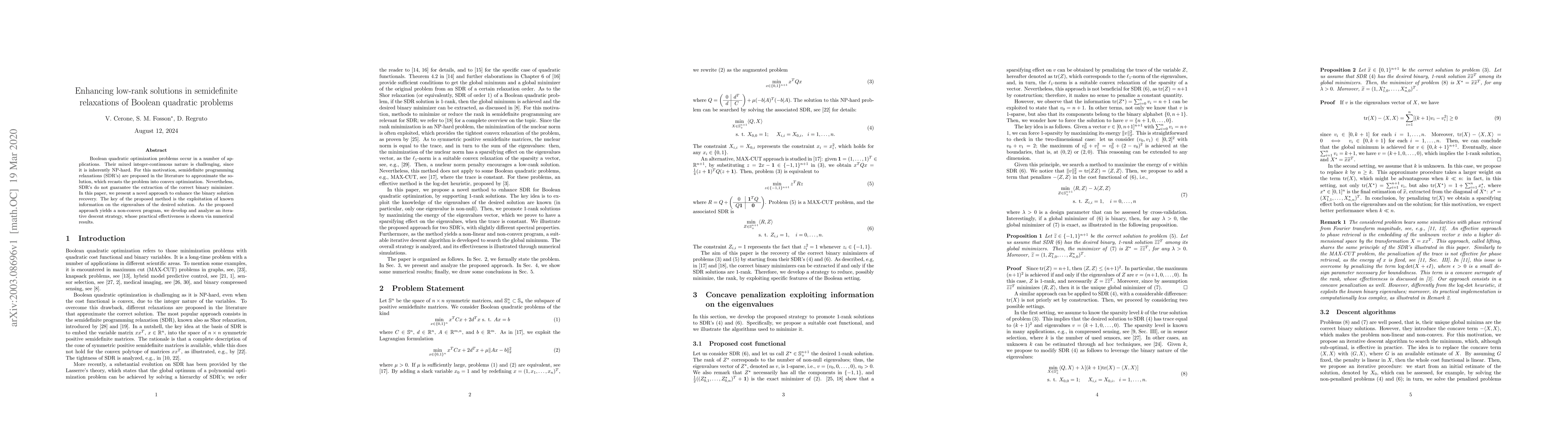 Thumbnail for Enhancing low-rank solutions in semidefinite relaxations of Boolean
  quadratic problems