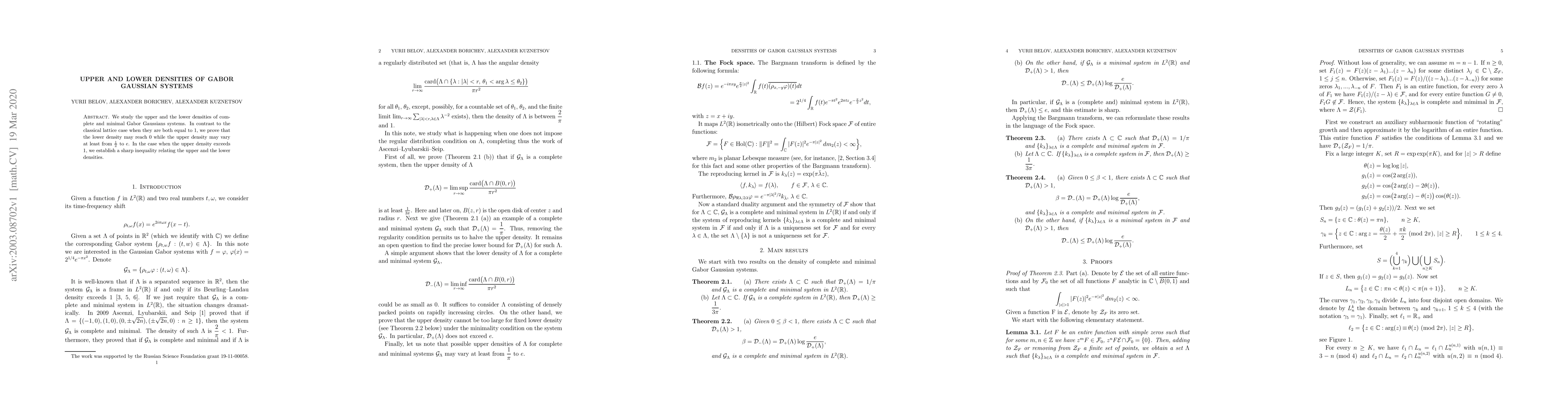 Thumbnail for Upper and lower densities of Gabor Gaussian Systems