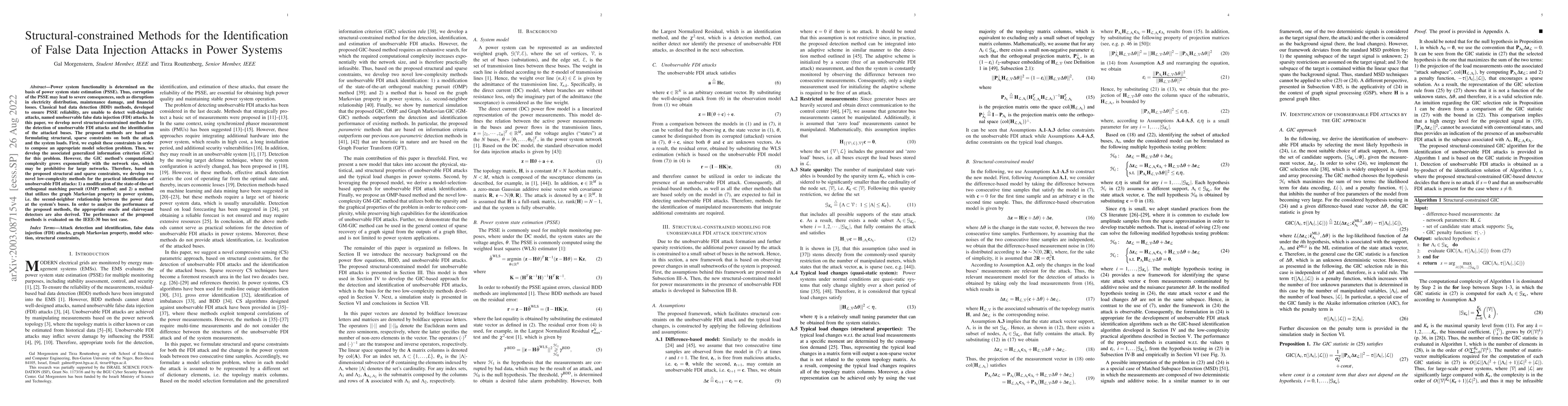 Thumbnail for Structural-constrained Methods for the Identification of Unobservable
  False Data Injection Attacks in Power Systems