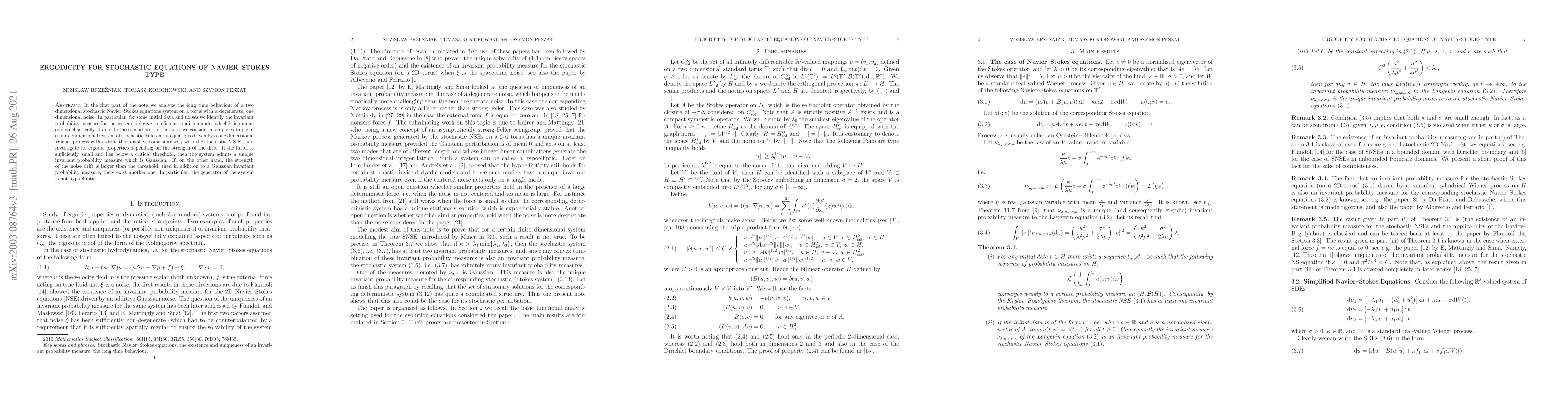 Thumbnail for Ergodicity for stochastic equation of Navier--Stokes type
