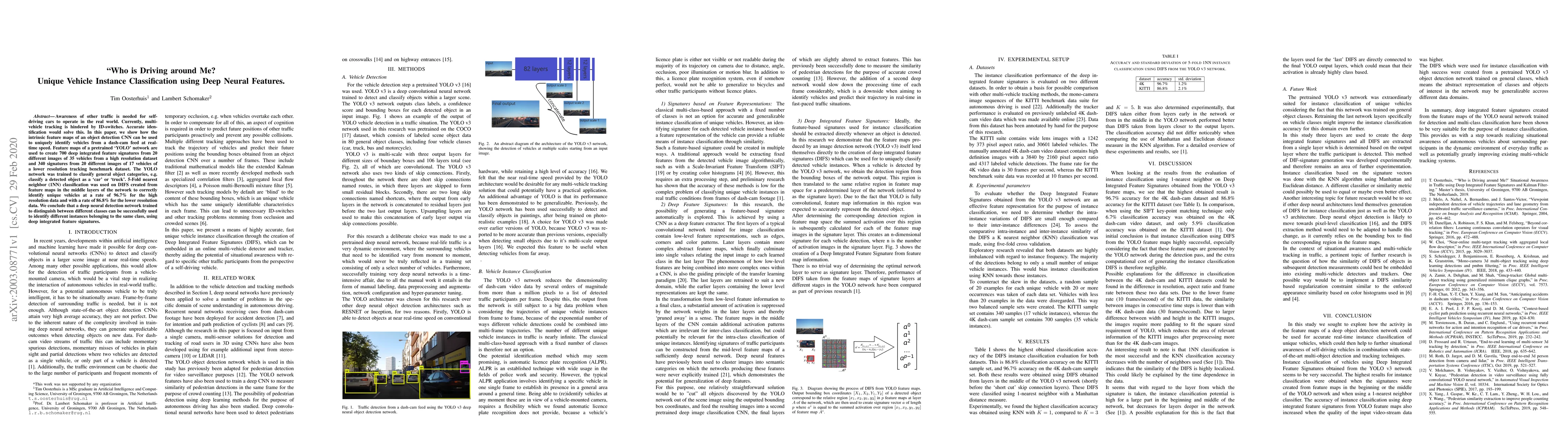 Thumbnail for "Who is Driving around Me?" Unique Vehicle Instance Classification using
  Deep Neural Features