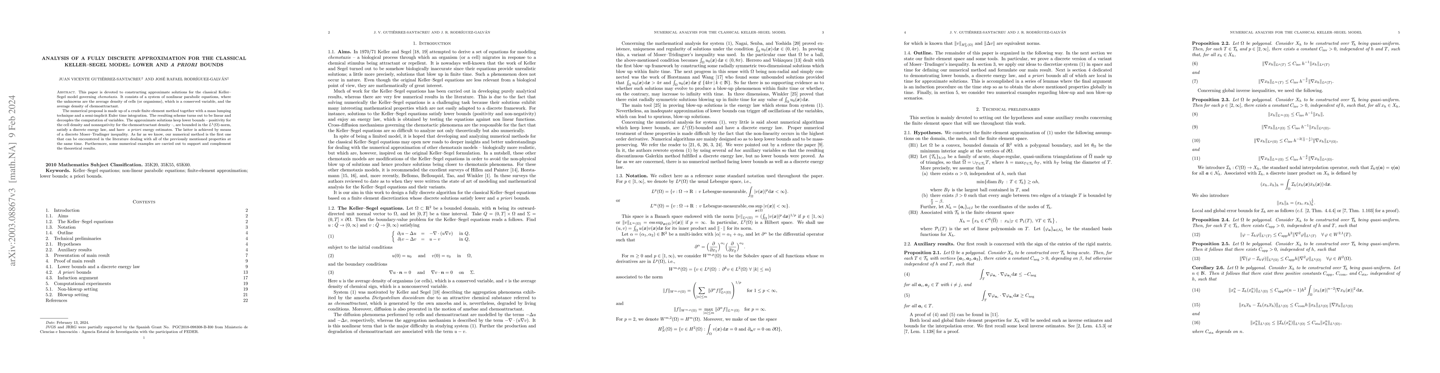 Thumbnail for Analysis of a fully discrete approximation for the classical
  Keller--Segel model: lower and a priori bounds