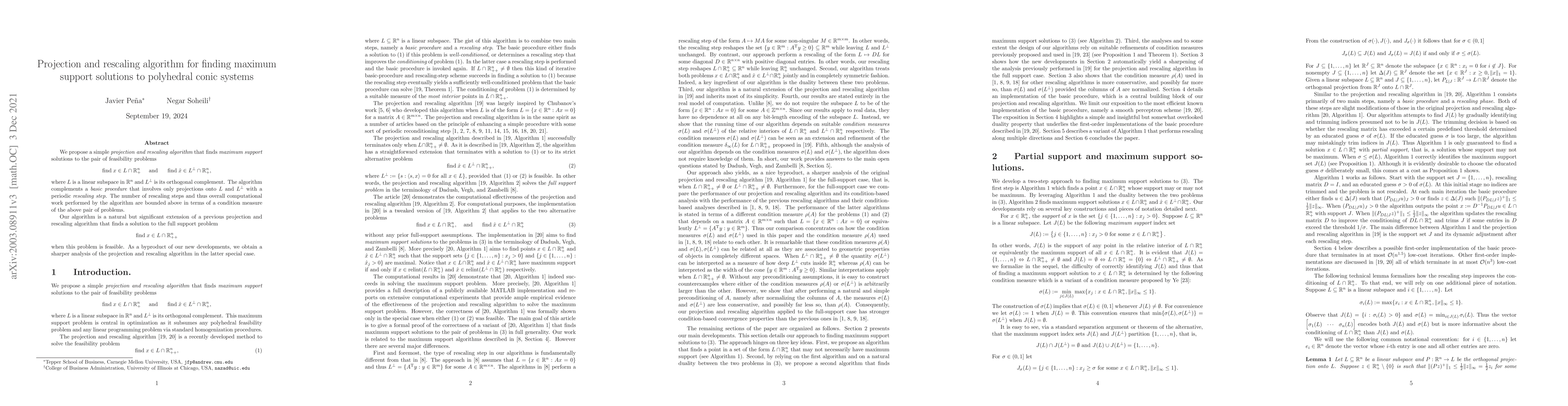 Thumbnail for Projection and rescaling algorithm for finding maximum support solutions
  to polyhedral conic systems