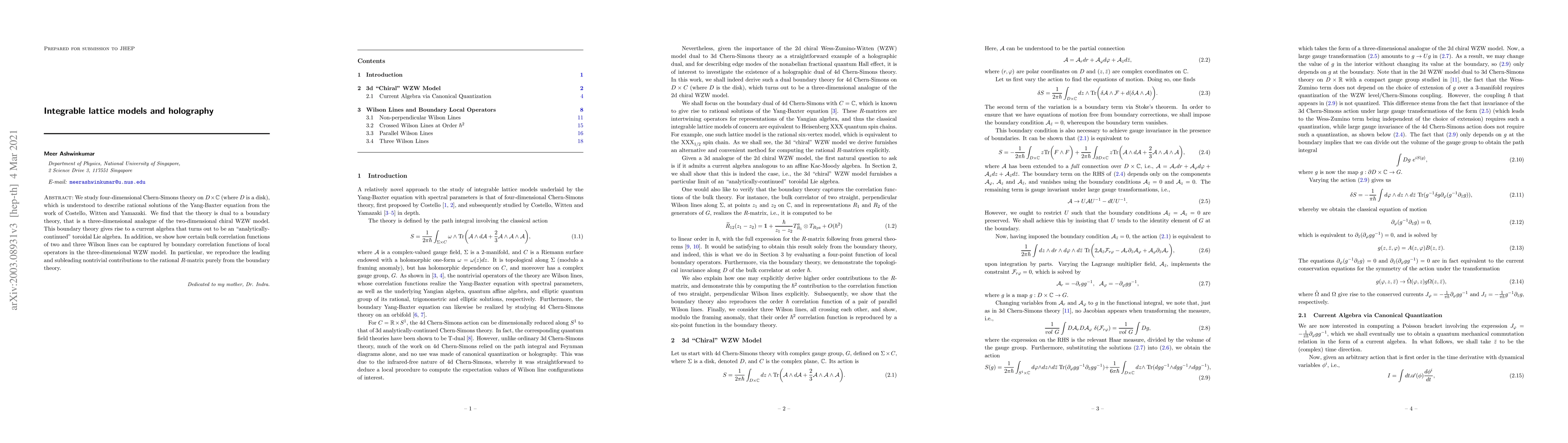 Thumbnail for Integrable Lattice Models and Holography