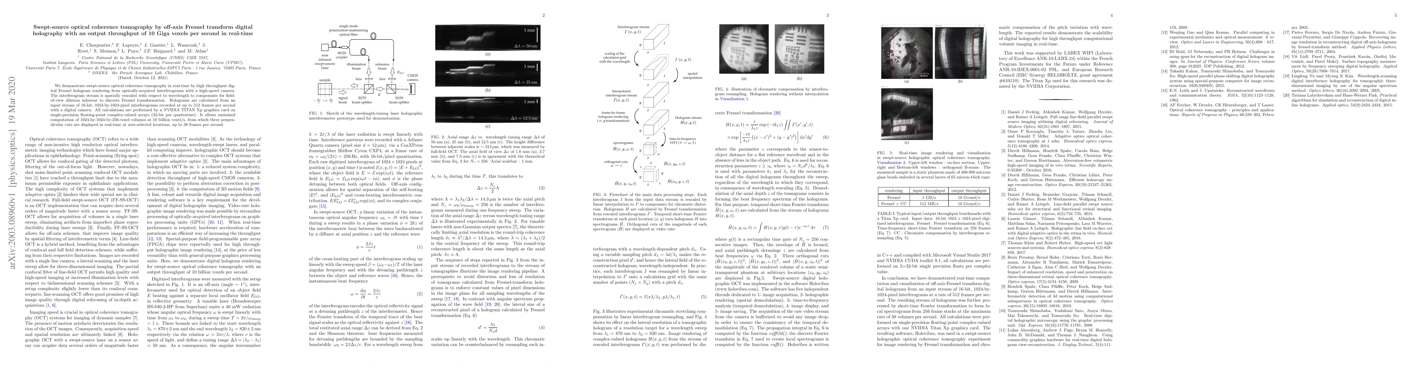 Thumbnail for Swept-source optical coherence tomography by off-axis Fresnel transform
  digital holography with an output throughput of 10 Giga voxels per second in
  real-time