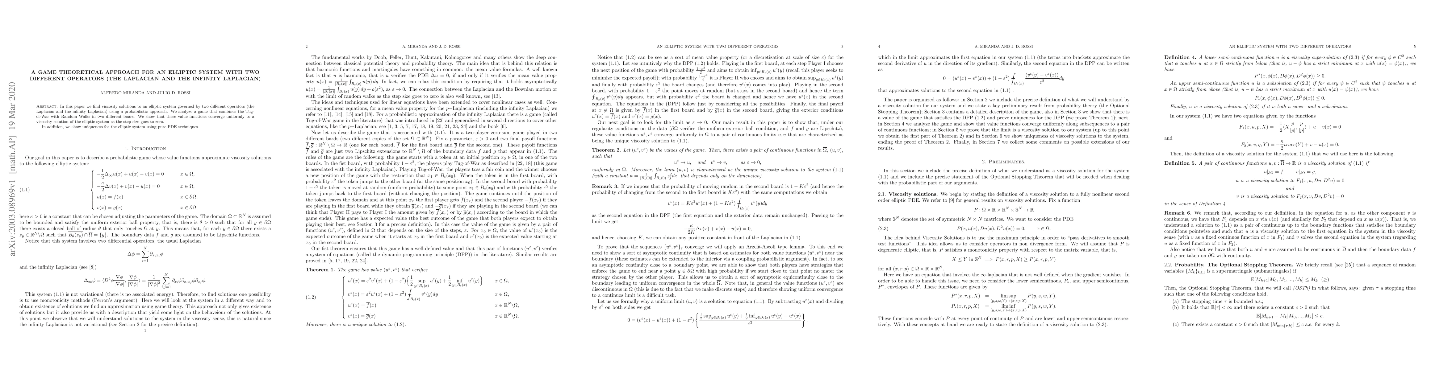 Thumbnail for A game theoretical approach for an elliptic system with two different
  operators (the Laplacian and the infinity Laplacian)