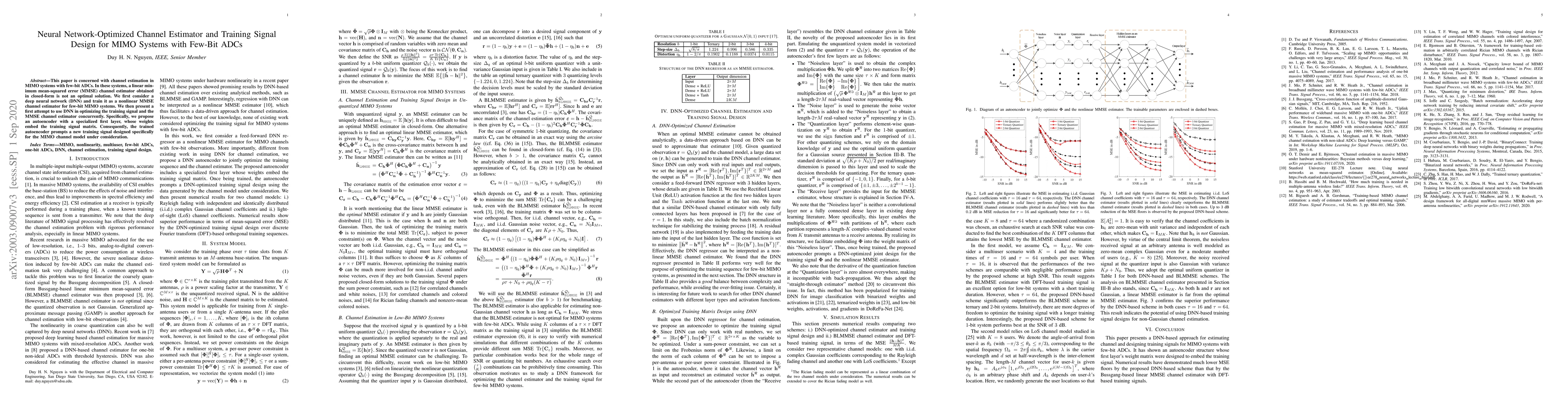 Thumbnail for Neural Network-Optimized Channel Estimator and Training Signal Design
  for MIMO Systems with Few-Bit ADCs