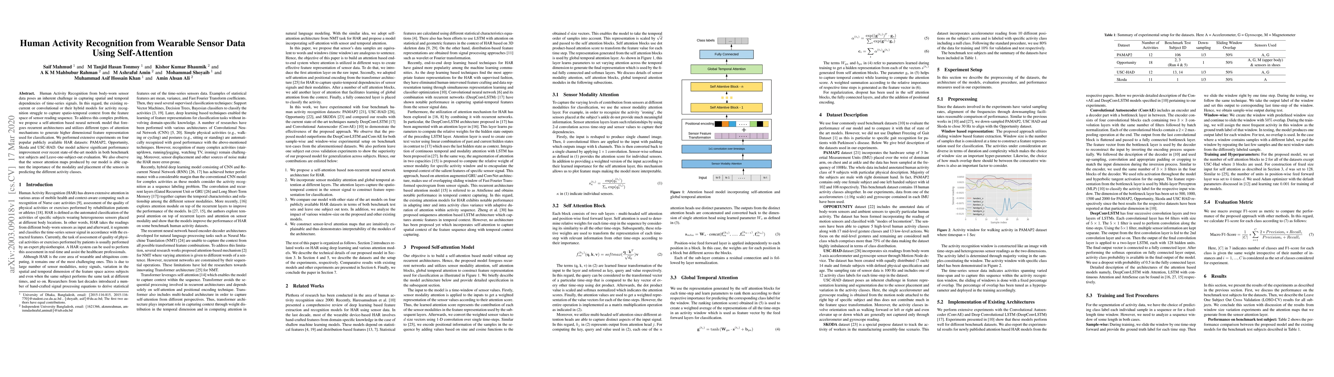 Thumbnail for Human Activity Recognition from Wearable Sensor Data Using
  Self-Attention